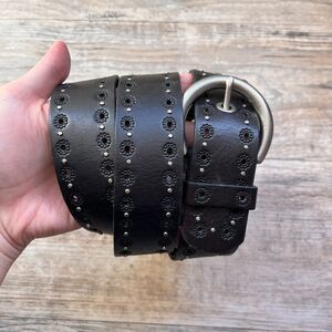 Fossil Black Leather Studded Belt Western Boho Design Womens Large Y2K